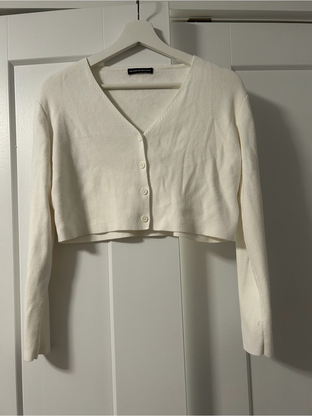 Brandy Melville Cream Cropped V-Neck Button Cardigan